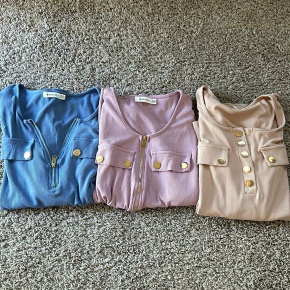 NWOT Oufeiya 1 light pink, 1 blue and 1 cream colored tops. Size M - Picture 1 of 6